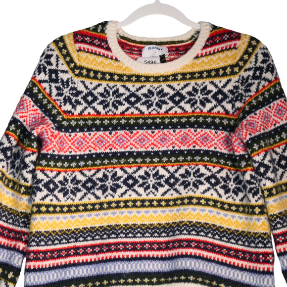 Old Navy Sweater Women Medium Blue Multi Fair Isle Cropped Soft Nordic Ski - Picture 2 of 6